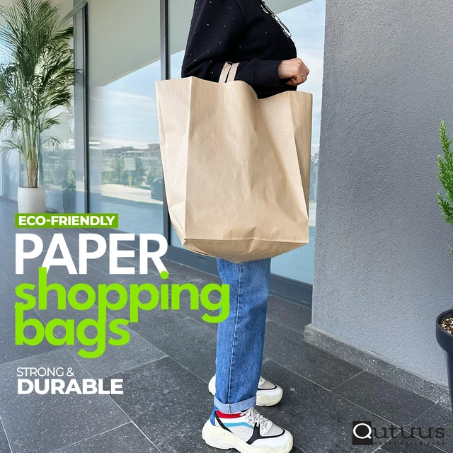 Alt view image 6 of 6 - 12x7x17 Large Brown Paper Grocery Bags, 100pcs Large Brown Paper Bags with Handles Bulk for Take Out, Restaurant, To Go, Retail, Shopping