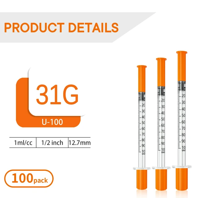 Alt view image 6 of 7 - U-100 1mL Syringe with 31G 1/2 inch Needles, Individual, 100 Pack