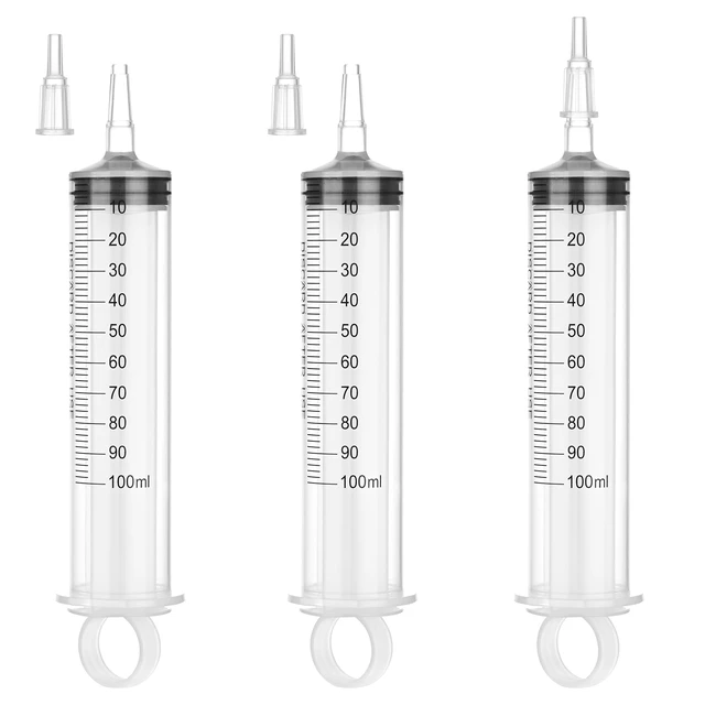 Main image of 100mL Plastic Syringe for Liquid - 20 Pack Large Syringes with Adapter Individually Wrapped for Scientific Labs, Feeding, Oil Filling