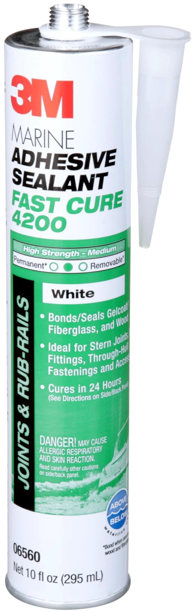 Main image of Marine Adhesive Sealant Fast Cure 4200FC, White, 295 mL Cartridge Semi-Permanent, Underwater-Safe, Flexible Bonds, Adhesive Sealant for Boats and RVs, Ships with Nozzle
