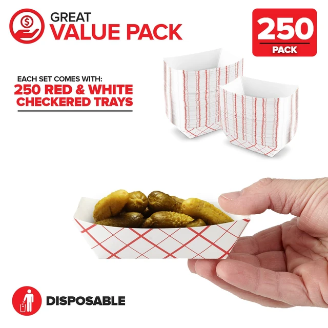 Alt view image 2 of 7 - Mini Tiny Paper Food Boats (250 Pack).25 Lb Disposable Red & White Checkered Paper Food Trays, Eco Friendly Paper Food Trays, Serving Boats for Concession Food & Condiments, Condiment Size 3" x 1"