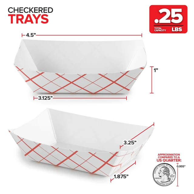 Alt view image 3 of 7 - Mini Tiny Paper Food Boats (250 Pack).25 Lb Disposable Red & White Checkered Paper Food Trays, Eco Friendly Paper Food Trays, Serving Boats for Concession Food & Condiments, Condiment Size 3" x 1"