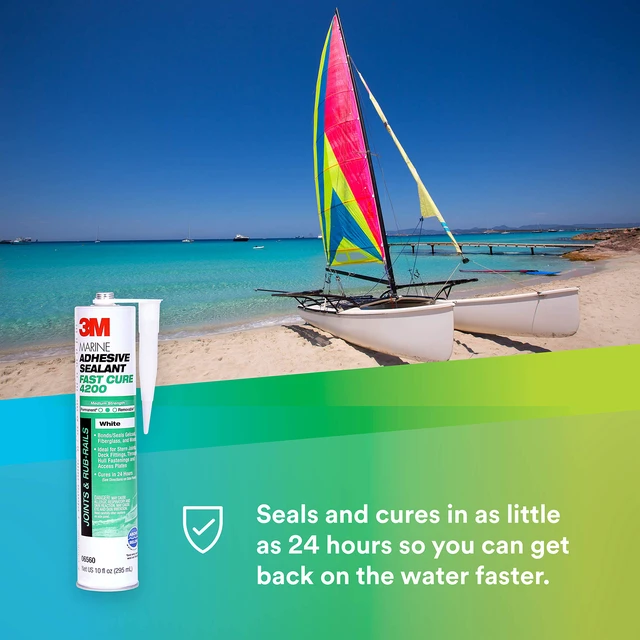 Alt view image 3 of 7 - Marine Adhesive Sealant Fast Cure 4200FC, White, 295 mL Cartridge Semi-Permanent, Underwater-Safe, Flexible Bonds, Adhesive Sealant for Boats and RVs, Ships with Nozzle