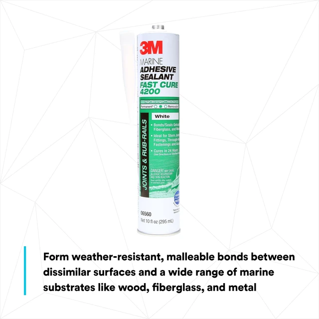 Alt view image 4 of 7 - Marine Adhesive Sealant Fast Cure 4200FC, White, 295 mL Cartridge Semi-Permanent, Underwater-Safe, Flexible Bonds, Adhesive Sealant for Boats and RVs, Ships with Nozzle