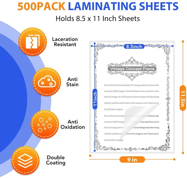 Alt view image 2 of 7 - Laminating Sheets,500 Pack,3 mil,9x11.5,Thermal Pouches Holds 8.5x11 Sheets, Clear Letter Size, 9 x 11.5 Inches, Thermal Laminating Pouches, Office & School Supplies