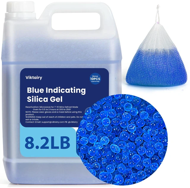 Main image of 8.2 LBS Blue Silica Gel Desiccant Beads, Reusable & Color Indicating Premium Desiccant Bulk, Industry 3-5 mm Silica Beads Dehumidifier for 3D Filament, Camera, Jewelry, Safe (10 PCS Bags)