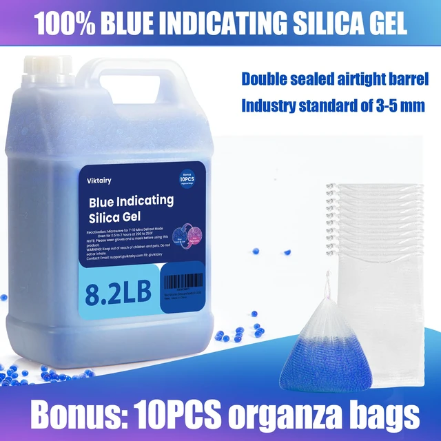 Alt view image 4 of 6 - 8.2 LBS Blue Silica Gel Desiccant Beads, Reusable & Color Indicating Premium Desiccant Bulk, Industry 3-5 mm Silica Beads Dehumidifier for 3D Filament, Camera, Jewelry, Safe (10 PCS Bags)