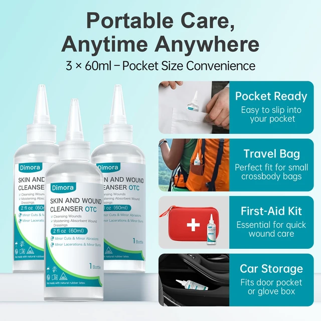 Alt view image 3 of 7 - Wound Cleanser Wash Solution Travel Size 60mL 3 Packs