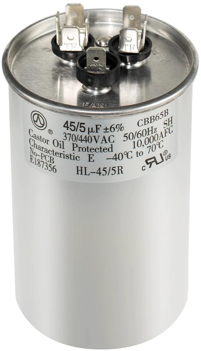 Main image of AC Capacitor 45+5 uF 45/5 MFD ±6% 370V/440VAC CBB65 Dual Run Circular Start Capacitor for Heat Pump Air ConditionerTen Years of Coverage