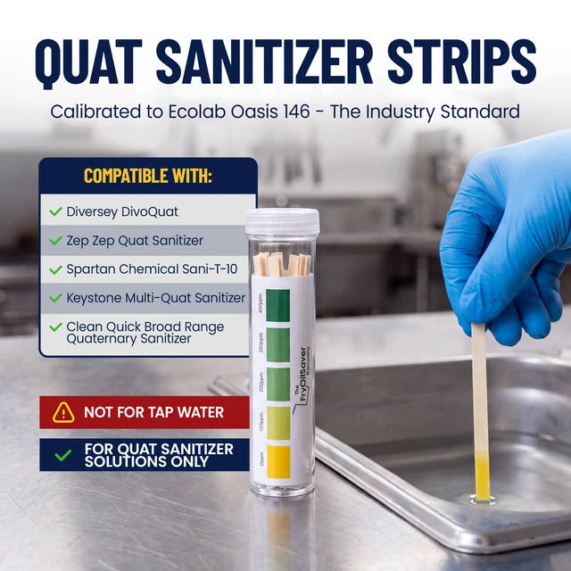 Alt view image 3 of 7 - 400 Pack Quat Sanitizer Test Strips for Sanitizing Solution Quaternary Food Service Test Kit for Restaurant Kitchen - QAC QR5 0-500 ppm - 4 x 100-Strip Vials (4 Pack) by FryOilSaver Co