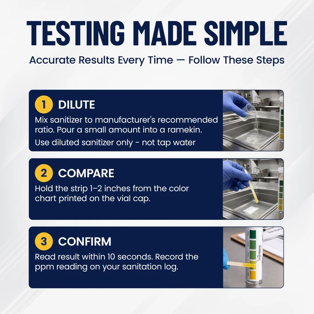 Alt view image 5 of 7 - 400 Pack Quat Sanitizer Test Strips for Sanitizing Solution Quaternary Food Service Test Kit for Restaurant Kitchen - QAC QR5 0-500 ppm - 4 x 100-Strip Vials (4 Pack) by FryOilSaver Co