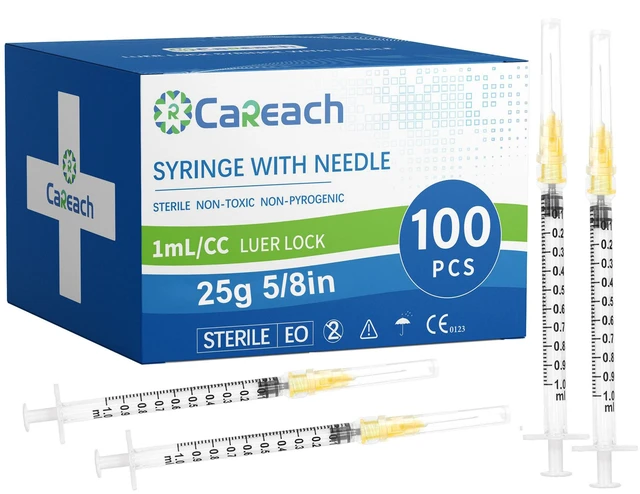 Main image of 100Pack 1mL 25G 5/8in Luer Lock Refilling Ink Individually Packaged