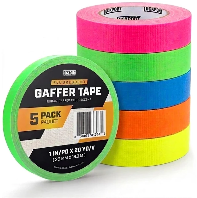 Main image of Neon Spike Tape 5 Pack - 1 Inch x 20 Yards Colored Gaffer Tape Fluorescent Matte Gaff Tape, UV Blacklight Glow, Residue-Free, Water-Resistant, Easy Tear for Theater, Stage, Marking, School