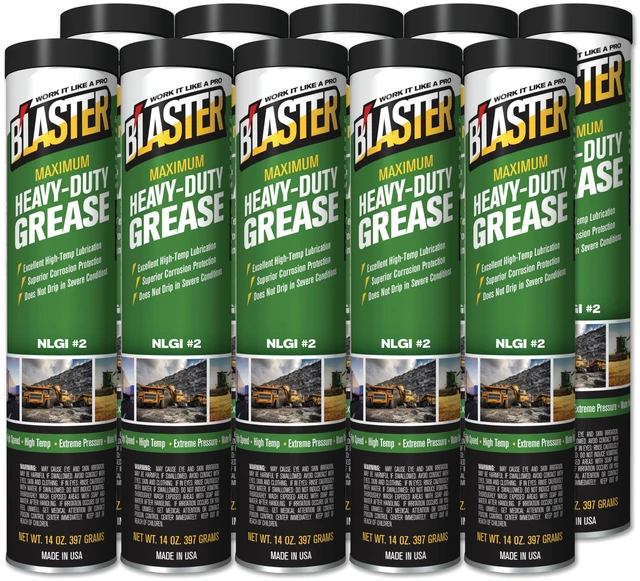 Main image of B'laster Maximum Heavy-Duty Grease with High Temperature and Superior Material Protection, NLGI #2, 14 Ounces, Pack of 10