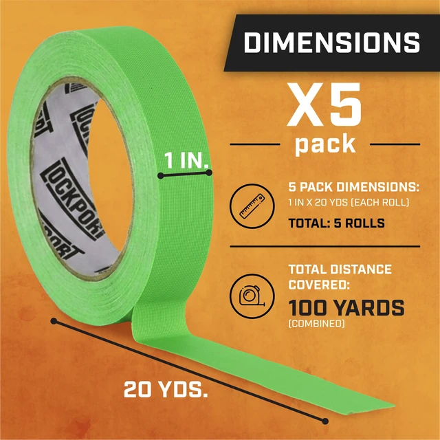 Alt view image 2 of 7 - Neon Spike Tape 5 Pack - 1 Inch x 20 Yards Colored Gaffer Tape Fluorescent Matte Gaff Tape, UV Blacklight Glow, Residue-Free, Water-Resistant, Easy Tear for Theater, Stage, Marking, School