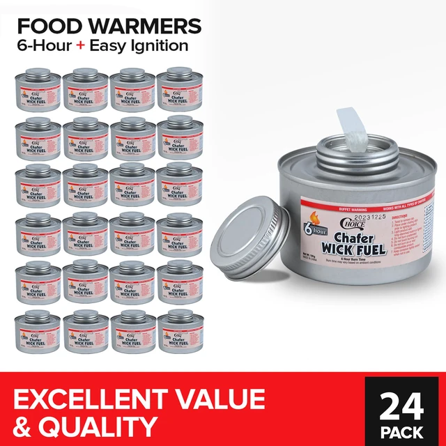 Alt view image 2 of 7 - 6-Hour Food Warmers for Parties (24 Pack), Chafing Fuel Cans with Wick and Safety Twist Cap, Catering Food Warmers for Buffets, Parties, Weddings, Long Lasting Burners for Food Warmer, Food Heater