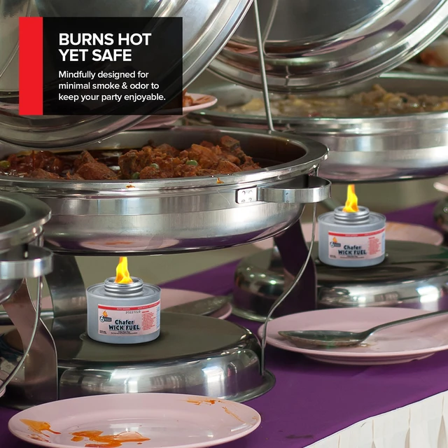 Alt view image 6 of 7 - 6-Hour Food Warmers for Parties (24 Pack), Chafing Fuel Cans with Wick and Safety Twist Cap, Catering Food Warmers for Buffets, Parties, Weddings, Long Lasting Burners for Food Warmer, Food Heater