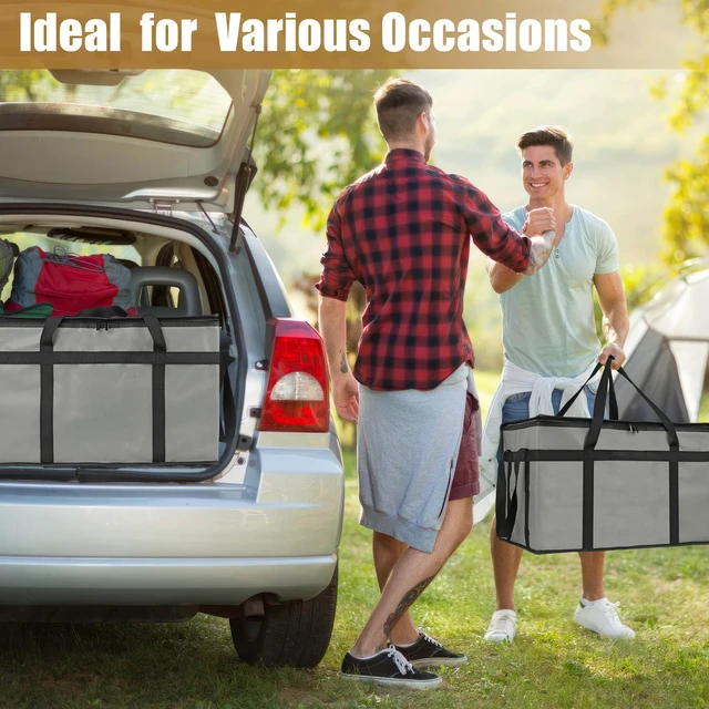 Alt view image 2 of 7 - 2 Pack Insulated Food Delivery Bag, XXXL Catering Bag for Keep Food Warming Large Capacity & Collapsible, Grey Pizza Cooler Bags for Grocery Shopping, Picnics, Takeout, Camping