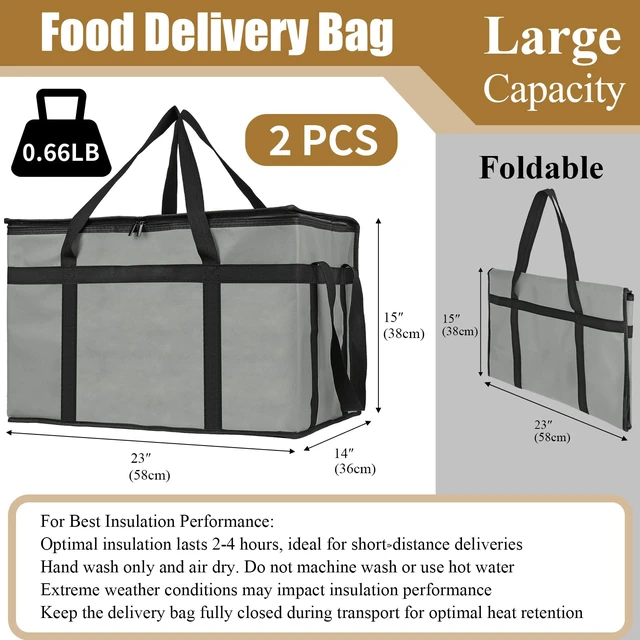 Alt view image 3 of 7 - 2 Pack Insulated Food Delivery Bag, XXXL Catering Bag for Keep Food Warming Large Capacity & Collapsible, Grey Pizza Cooler Bags for Grocery Shopping, Picnics, Takeout, Camping