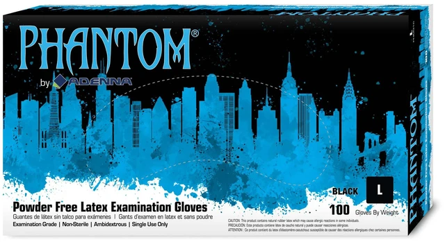 Main image of PHM916 Phantom 6 Mil Powder-Free Latex Gloves, Medical Grade, Black, Large, Box of 100