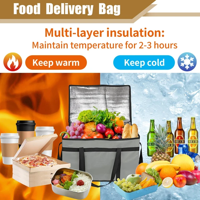 Alt view image 5 of 7 - 2 Pack Insulated Food Delivery Bag, XXXL Catering Bag for Keep Food Warming Large Capacity & Collapsible, Grey Pizza Cooler Bags for Grocery Shopping, Picnics, Takeout, Camping