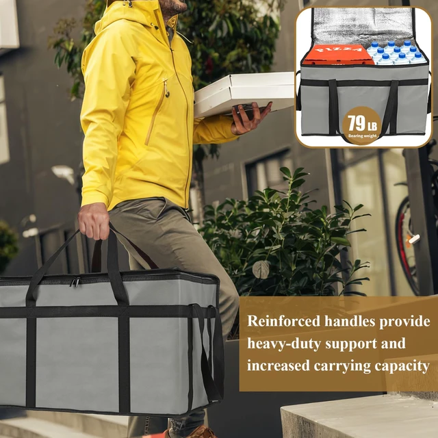 Alt view image 4 of 7 - 2 Pack Insulated Food Delivery Bag, XXXL Catering Bag for Keep Food Warming Large Capacity & Collapsible, Grey Pizza Cooler Bags for Grocery Shopping, Picnics, Takeout, Camping