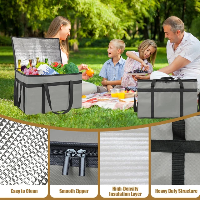 Alt view image 6 of 7 - 2 Pack Insulated Food Delivery Bag, XXXL Catering Bag for Keep Food Warming Large Capacity & Collapsible, Grey Pizza Cooler Bags for Grocery Shopping, Picnics, Takeout, Camping