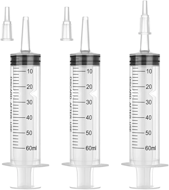 Main image of 60mL Plastic Syringe for Liquid - 20 Pack Large Syringes with Adapter Individually Wrapped for Scientific Labs, Feeding, Oil Filling