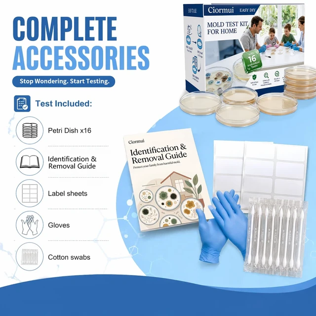 Alt view image 7 of 7 - Mold Test Kit for Home, 16 Detection Tests, DIY Mold Detector for Indoor Air Quality, Home Surfaces & HVAC Systems, Fast Accurate Black Mold Testing with Identification Guide, Air Tester