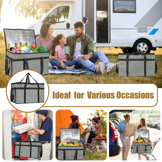Alt view image 7 of 7 - 2 Pack Insulated Food Delivery Bag, XXXL Catering Bag for Keep Food Warming Large Capacity & Collapsible, Grey Pizza Cooler Bags for Grocery Shopping, Picnics, Takeout, Camping