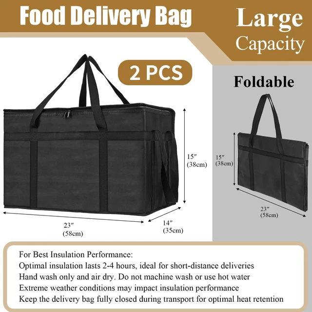 Alt view image 3 of 7 - 2 Pack Insulated Food Delivery Bag, XXXL Catering Bag for Keep Food Warming Large Capacity & Collapsible, Black Pizza Cooler Bags for Grocery Shopping, Picnics, Takeout, Camping