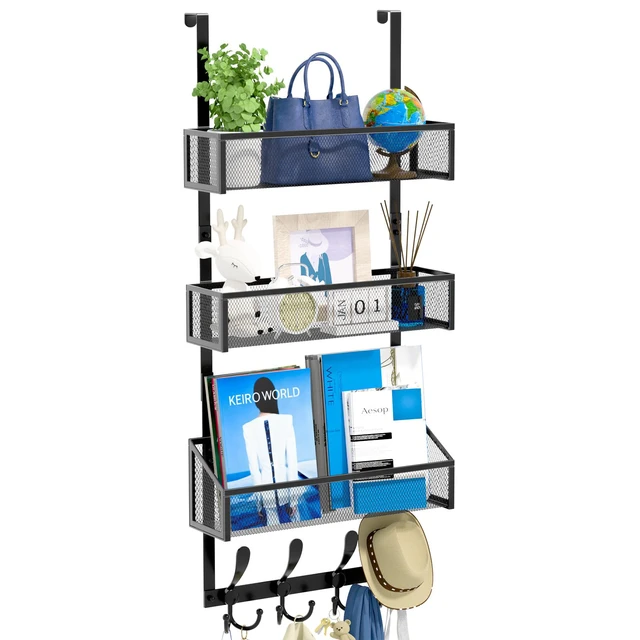 Main image of Over The Door Hooks Organizer, Coat Rack Over The Door Storage Hanger Towel Rack, Back of Door Storage Organizer for Bathroom,Bedroom,Kitchen,Office (Black, 4-Tier)