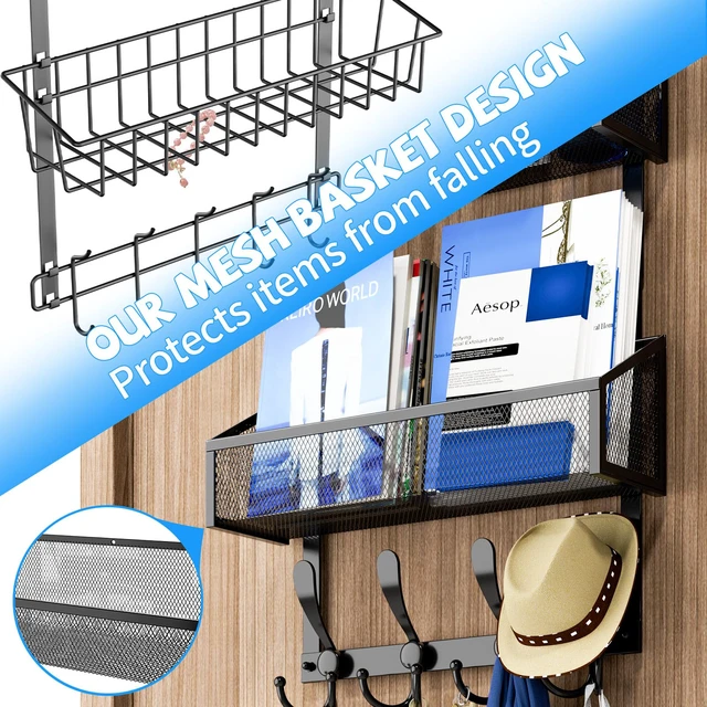 Alt view image 6 of 7 - Over The Door Hooks Organizer, Coat Rack Over The Door Storage Hanger Towel Rack, Back of Door Storage Organizer for Bathroom,Bedroom,Kitchen,Office (Black, 4-Tier)