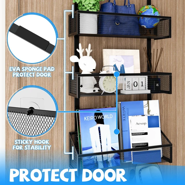 Alt view image 4 of 7 - Over The Door Hooks Organizer, Coat Rack Over The Door Storage Hanger Towel Rack, Back of Door Storage Organizer for Bathroom,Bedroom,Kitchen,Office (Black, 4-Tier)