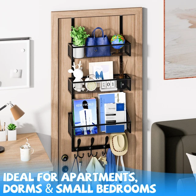Alt view image 7 of 7 - Over The Door Hooks Organizer, Coat Rack Over The Door Storage Hanger Towel Rack, Back of Door Storage Organizer for Bathroom,Bedroom,Kitchen,Office (Black, 4-Tier)