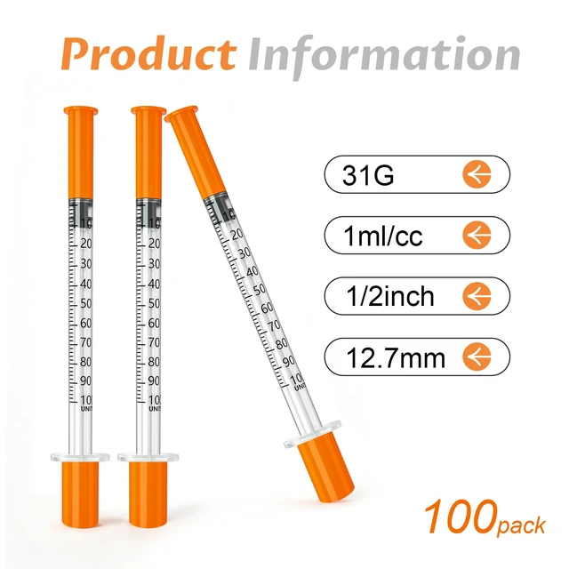 Alt view image 2 of 6 - 1ml syringe, 31 gauge 1/2 inch needle, disposable syringes, Pack of 100