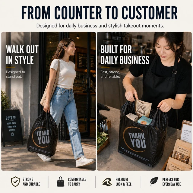 Alt view image 6 of 6 - 855 Pack Black T-Shirt Bags with Handles, 11.5"x6.25"x21" Durable HDPE Plastic Shopping & Carry-Out Bags for Grocery, Retail, Takeout & Small Business