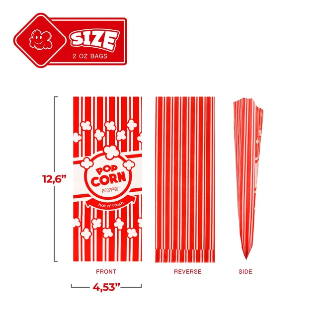 Alt view image 3 of 7 - Paper Popcorn Bags 500 2 oz Concession-Grade Bags, Popcorn Machine Accessories for Popcorn Bars, Movie Nights, Concessions