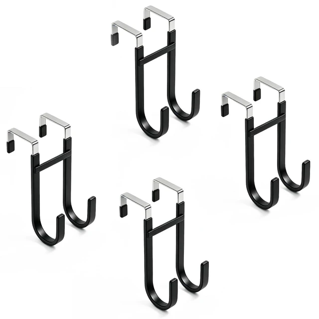 Main image of Over-the-Door Hooks, 4 Pack Heavy Duty Anti-Scratch Rubber Door Hangers for Hanging Coat, Towel, Bag and Key, Fit 1-3/8" Interior Doors, Perfect for Bathroom Bedroom and Kitchen, Black