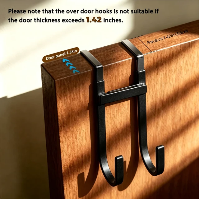 Alt view image 2 of 7 - Over-the-Door Hooks, 4 Pack Heavy Duty Anti-Scratch Rubber Door Hangers for Hanging Coat, Towel, Bag and Key, Fit 1-3/8" Interior Doors, Perfect for Bathroom Bedroom and Kitchen, Black