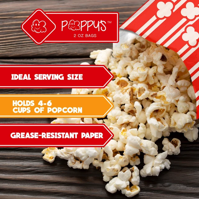 Alt view image 5 of 7 - Paper Popcorn Bags 500 2 oz Concession-Grade Bags, Popcorn Machine Accessories for Popcorn Bars, Movie Nights, Concessions