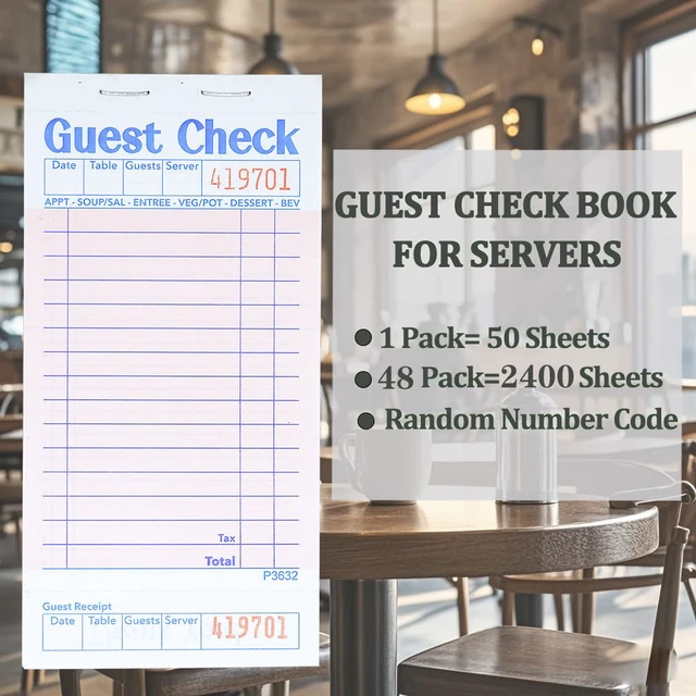 Alt view image 3 of 6 - Budgenix 48 Pack Guest Checks Server Note Pads, 2400 Order Pads Pink Guest Check Pads with Bottom Receipt, For Servers, Waitress, Cafes, Restaurant Business