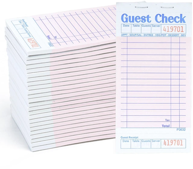 Main image of Budgenix 48 Pack Guest Checks Server Note Pads, 2400 Order Pads Pink Guest Check Pads with Bottom Receipt, For Servers, Waitress, Cafes, Restaurant Business