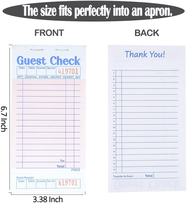 Alt view image 2 of 6 - Budgenix 24 Pack Guest Checks Server Note Pads, 1200 Order Pads Pink Guest Check Pads with Bottom Receipt, For Servers, Waitress, Cafes, Restaurant Business