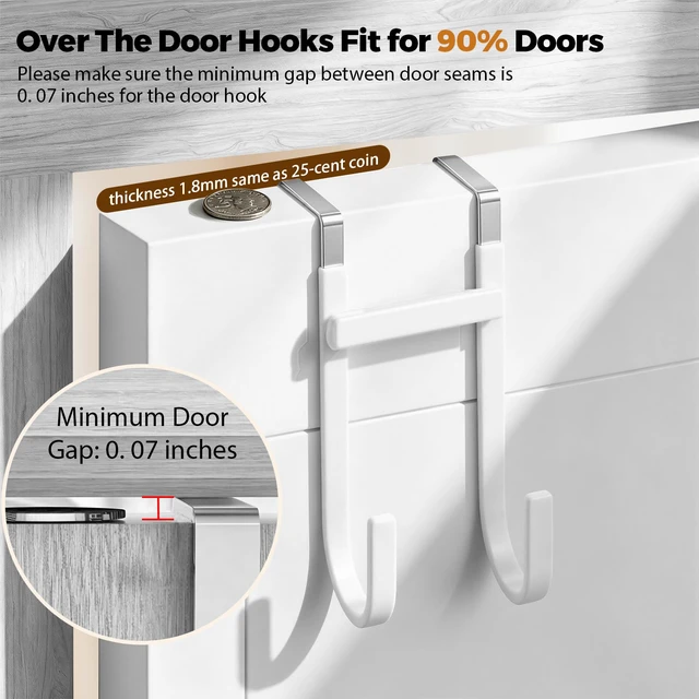 Alt view image 3 of 7 - Over-the-Door Hooks, 4 Pack Heavy Duty Anti-Scratch Rubber Door Hangers for Hanging Coat, Towel, Bag and Key, Fit 1-3/8" Interior Doors, Perfect for Bathroom Bedroom and Kitchen, White
