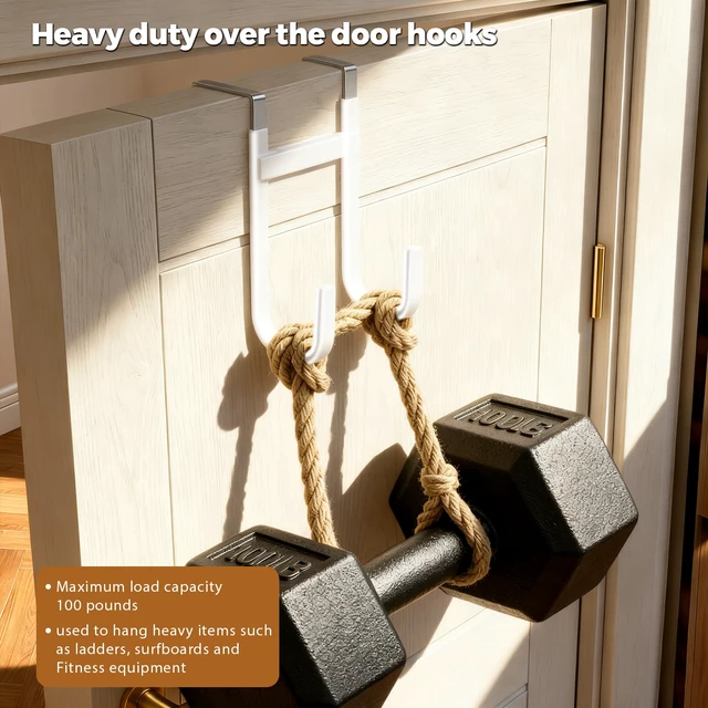 Alt view image 4 of 7 - Over-the-Door Hooks, 4 Pack Heavy Duty Anti-Scratch Rubber Door Hangers for Hanging Coat, Towel, Bag and Key, Fit 1-3/8" Interior Doors, Perfect for Bathroom Bedroom and Kitchen, White