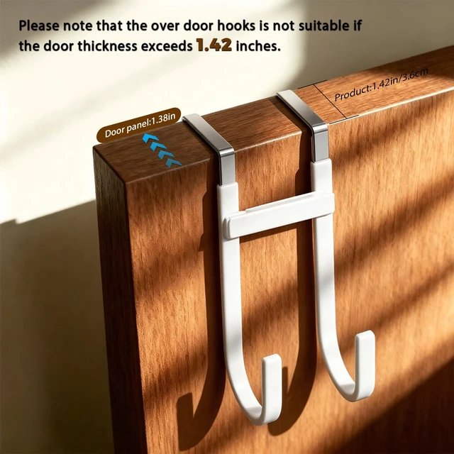 Alt view image 2 of 7 - Over-the-Door Hooks, 4 Pack Heavy Duty Anti-Scratch Rubber Door Hangers for Hanging Coat, Towel, Bag and Key, Fit 1-3/8" Interior Doors, Perfect for Bathroom Bedroom and Kitchen, White