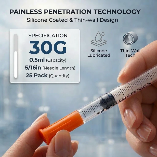 Alt view image 2 of 7 - 0.5ml 30G 5/16" 8mm Syrings, Lab Supplies Disposable Individual Package, Pack of 25