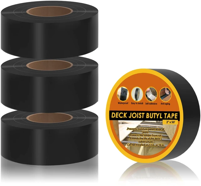 Main image of Butyl Joist Tape for Decking 2''×50', 4 Rolls Waterproof Deck Tape Joist Tape, Waterproof and Anti-Corrosion Joists Deck Tape, Self Adhesive Flashing Joists Tape for Wood Decks Beams Roof