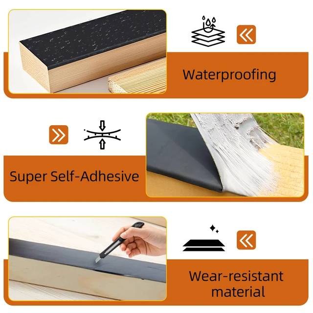 Alt view image 3 of 7 - Butyl Joist Tape for Decking 2''×50', 4 Rolls Waterproof Deck Tape Joist Tape, Waterproof and Anti-Corrosion Joists Deck Tape, Self Adhesive Flashing Joists Tape for Wood Decks Beams Roof